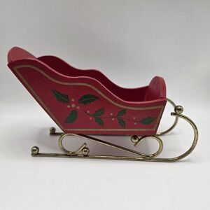 Rustic Cottagecore Red Christmas Sleigh Decor Gold Runners Holly Berry Festive